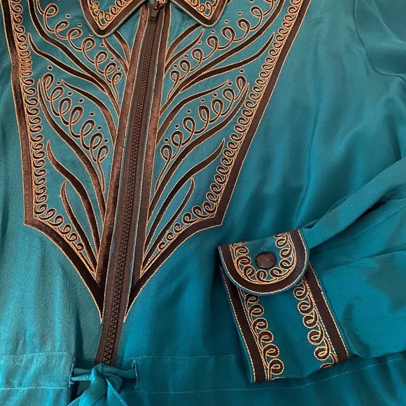 Bob Mackie Wearable Art Silk Jacket Top Tunic Sz Medium Drawstring Zip New Tags - Picture 7 of 13